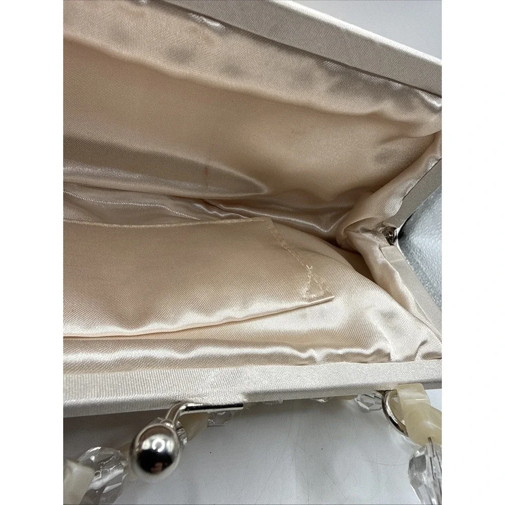 Vintage Champagne Satin Pleated Evening Clutch with Beaded Strap By Sasha NY